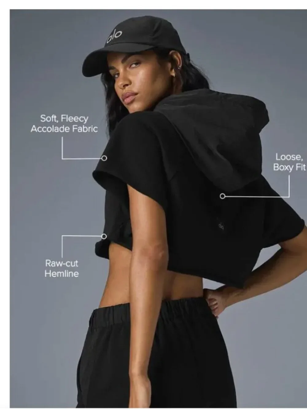 ALO Cropped In The Air Short Sleeve Hoodie - Black